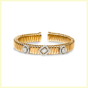 Partout Assortie Elegant Cuff Bangle by Jet Gems Fine Jewellery Diamond and Gold