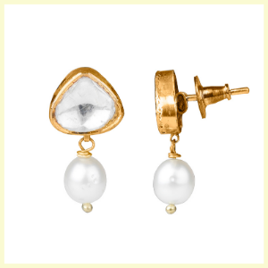 Pearl and Enamel Jadau Uncut Diamond Earring by Jet Gems Fine Jewellery