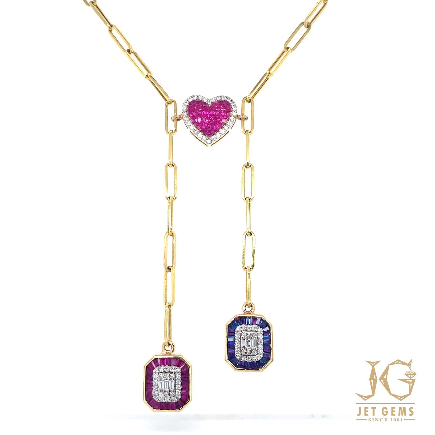 Red Bggt Heart Window Chain Necklace