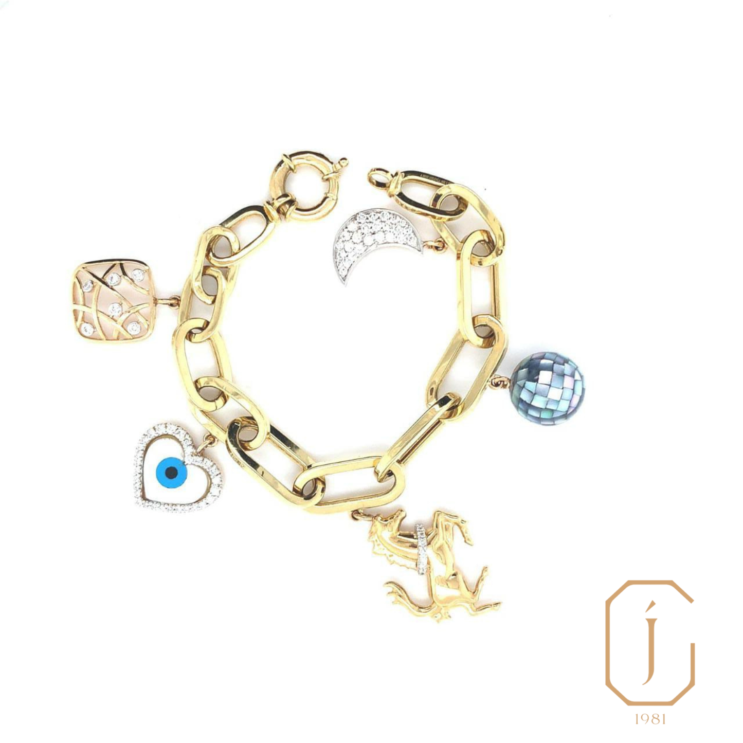 Pearl Heart Multi Charms Chain Bracelet