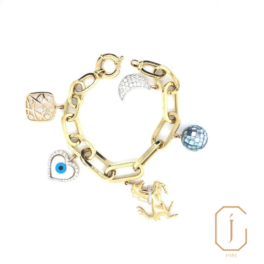 Pearl Heart Multi Charms Chain Bracelet