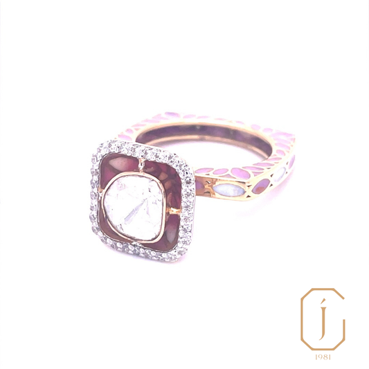 Apsara Polki & Pink Enamel Ring