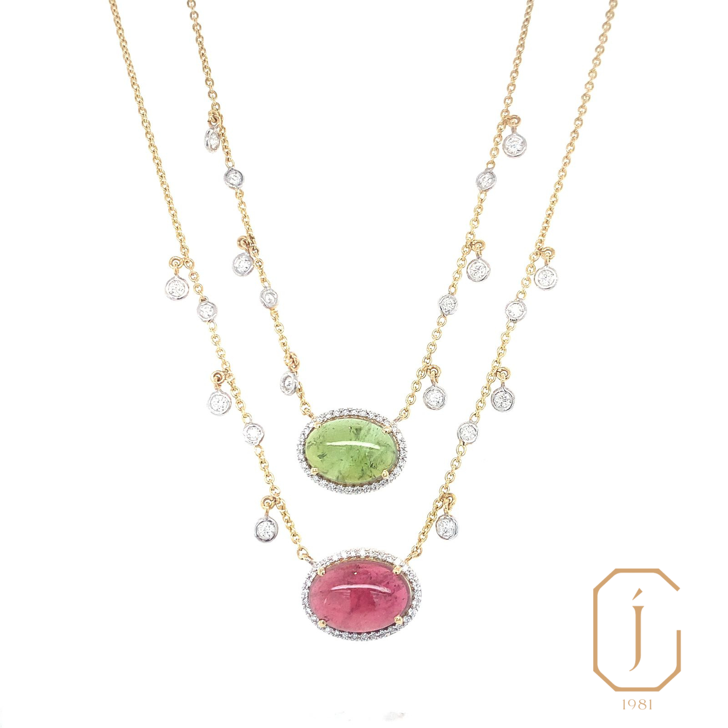 Pink Green Two Layer Chain Necklace