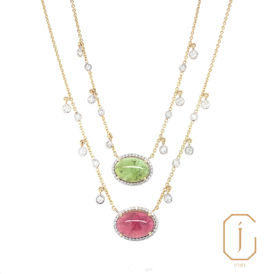 Pink Green Two Layer Chain Necklace