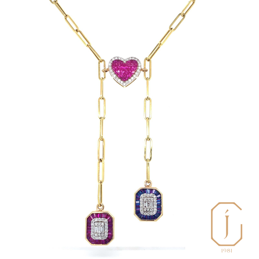 Red Bggt Heart Window Chain Necklace