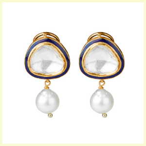 Pearl and Enamel Jadau Uncut Diamond Earring by Jet Gems Fine Jewellery