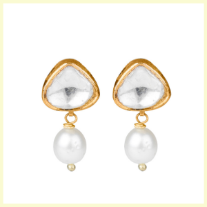 Pearl and Enamel Jadau Uncut Diamond Earring by Jet Gems Fine Jewellery