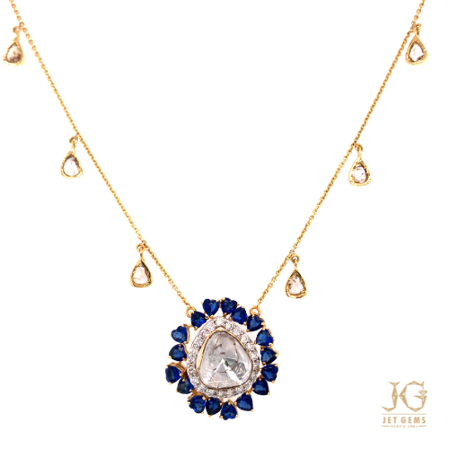 Uma Uncut Jadau Diamond Pendant Chain Necklace By Jet Gems