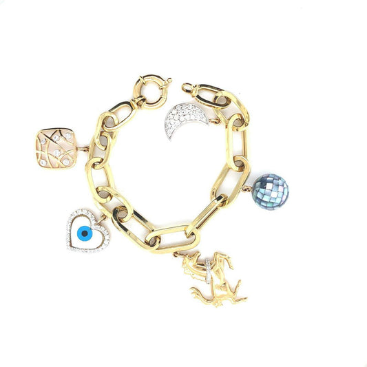 Shl Pearl Heart Multi Charms Chain Bracelet